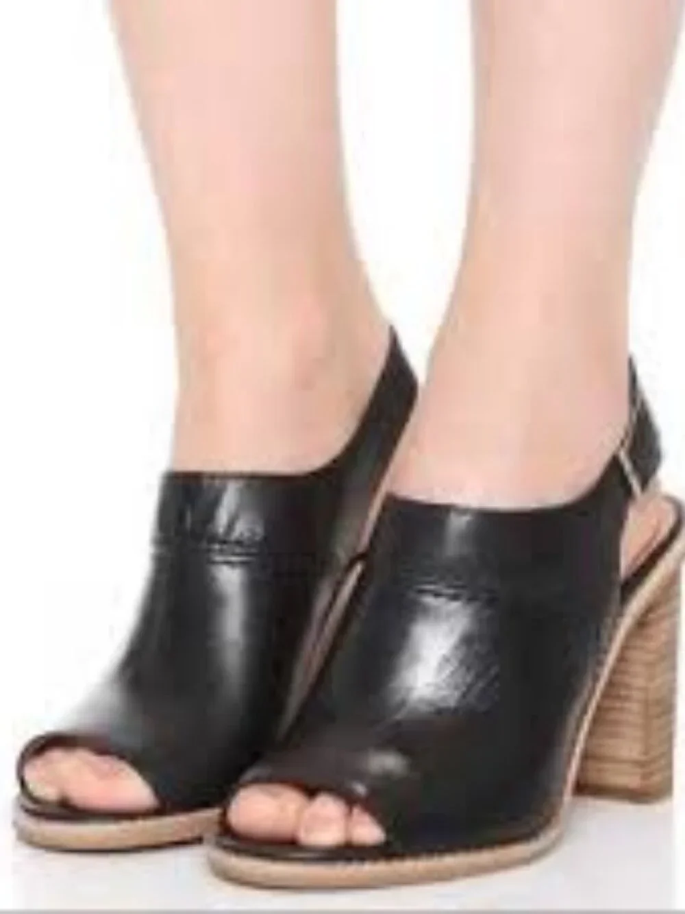 Madewell The Marie Black Leather Slingback Wood Heel Sandal ** Size 9